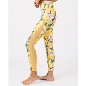 Zyia Floral Reflective Yellow Mesh Panel Light N Tight Hi-Rise 7/8 leggings Sz 4
